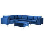 6-Sitzer Ecksofa Samtstoff marineblau rechtsseitig mit Ottomane EVJA