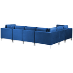 6-Sitzer Ecksofa Samtstoff marineblau rechtsseitig mit Ottomane EVJA