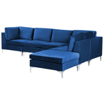5-Sitzer Ecksofa Samtstoff marineblau linksseitig mit Ottomane EVJA