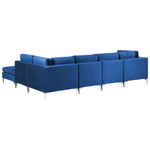 5-Sitzer Ecksofa Samtstoff marineblau linksseitig mit Ottomane EVJA