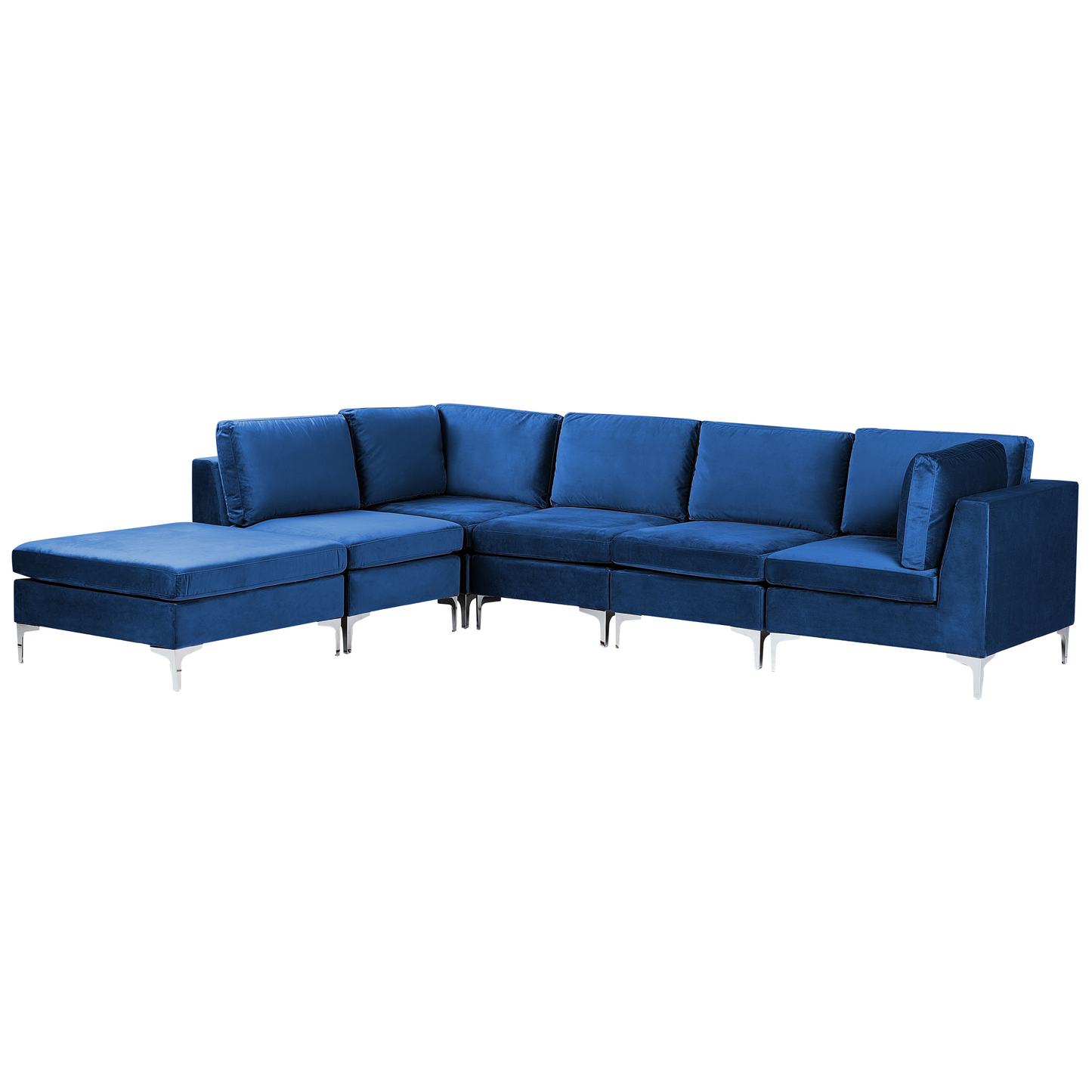 5-Sitzer Ecksofa Samtstoff marineblau rechtsseitig mit Ottomane EVJA