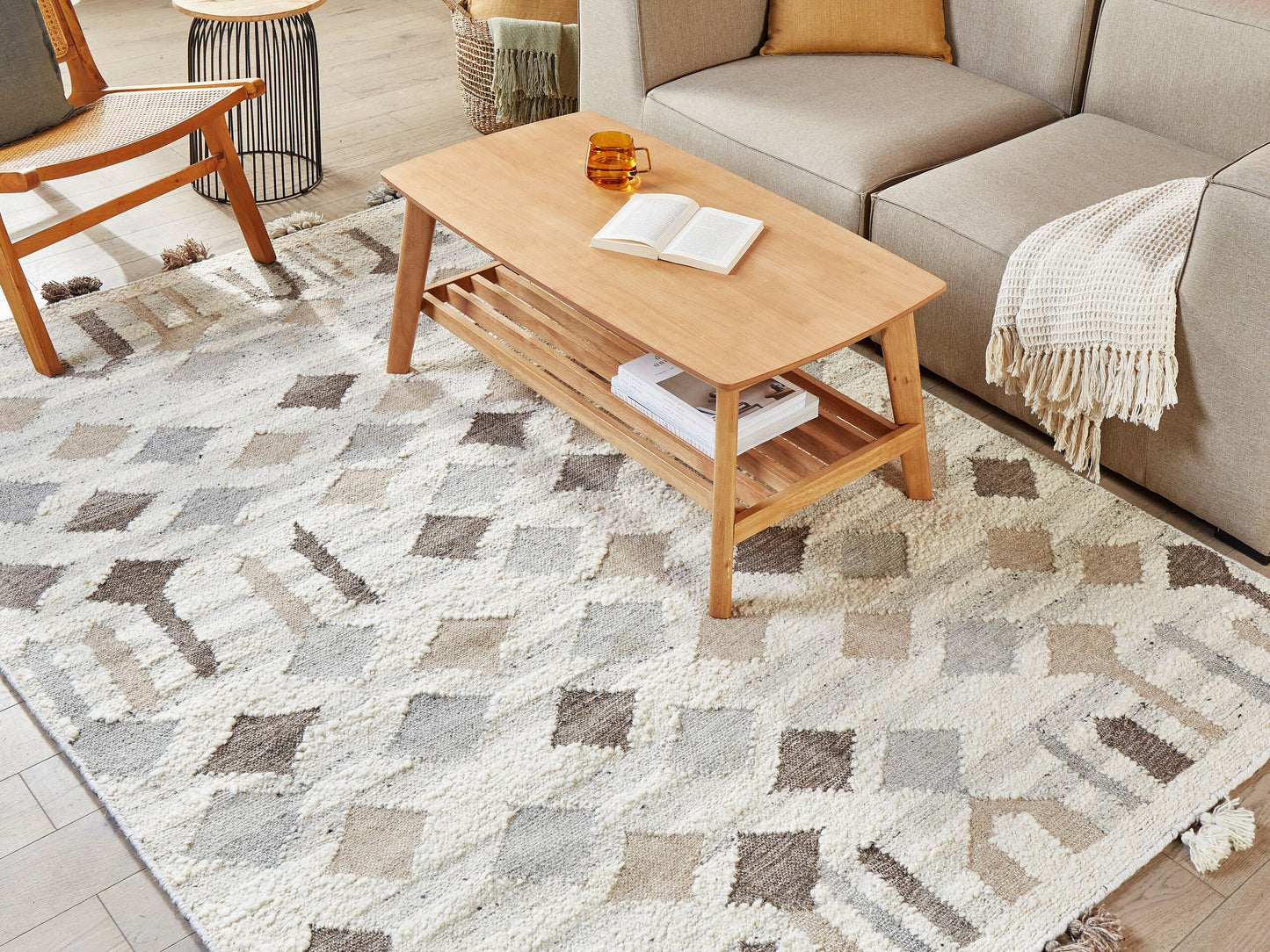 Kelim Teppich Wolle mehrfarbig 160 x 230 cm geometrisches Muster Kurzflor KAGHTSRASHEN