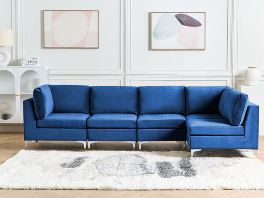 5-Sitzer Ecksofa Samtstoff marineblau linksseitig EVJA