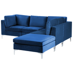 4-Sitzer Ecksofa Samtstoff marineblau linksseitig mit Ottomane EVJA