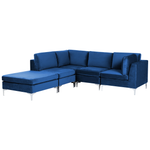 4-Sitzer Ecksofa Samtstoff marineblau rechtsseitig mit Ottomane EVJA