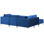 4-Sitzer Ecksofa Samtstoff marineblau rechtsseitig mit Ottomane EVJA