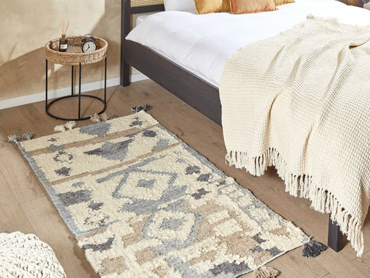 Kelim Teppich Wolle mehrfarbig 80 x 150 cm geometrisches Muster Kurzflor MRGAVET