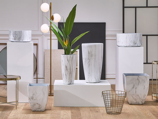 Blumentopf 2er Set weiss Marmor Optik rund 32 x 32 x 58 cm LIMENARI