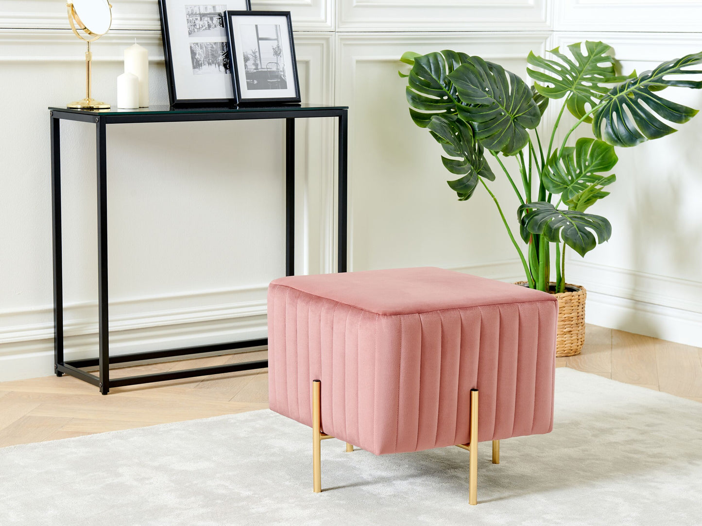 Pouf rosa Samtstoff 45 x 45 cm DAYTON