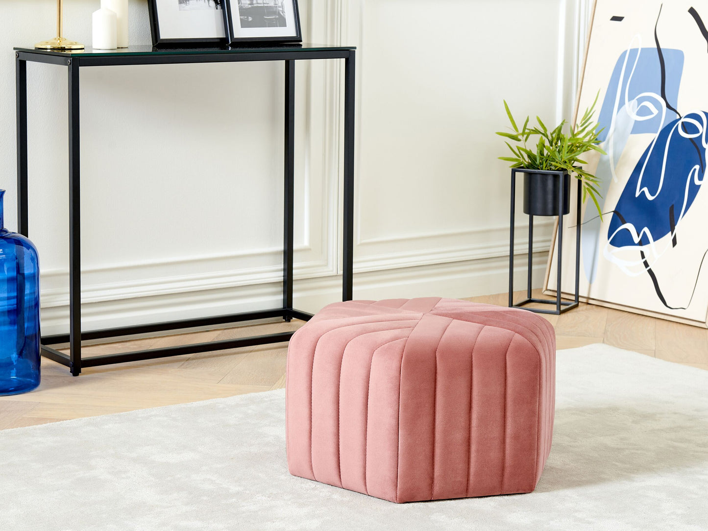 Pouf Samtstoff rosa sechseckig ⌀ 53 cm MURIETTA