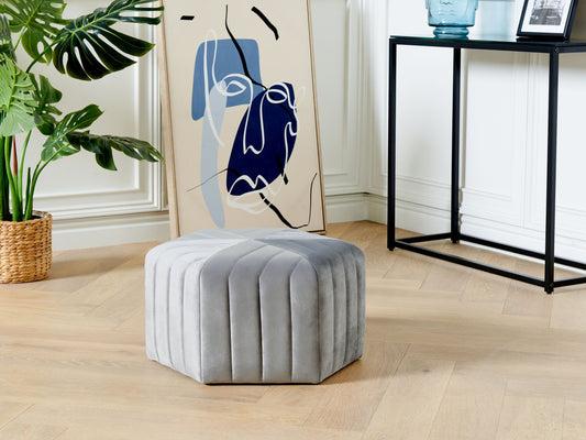 Pouf Samtstoff grau sechseckig ⌀ 53 cm MURIETTA