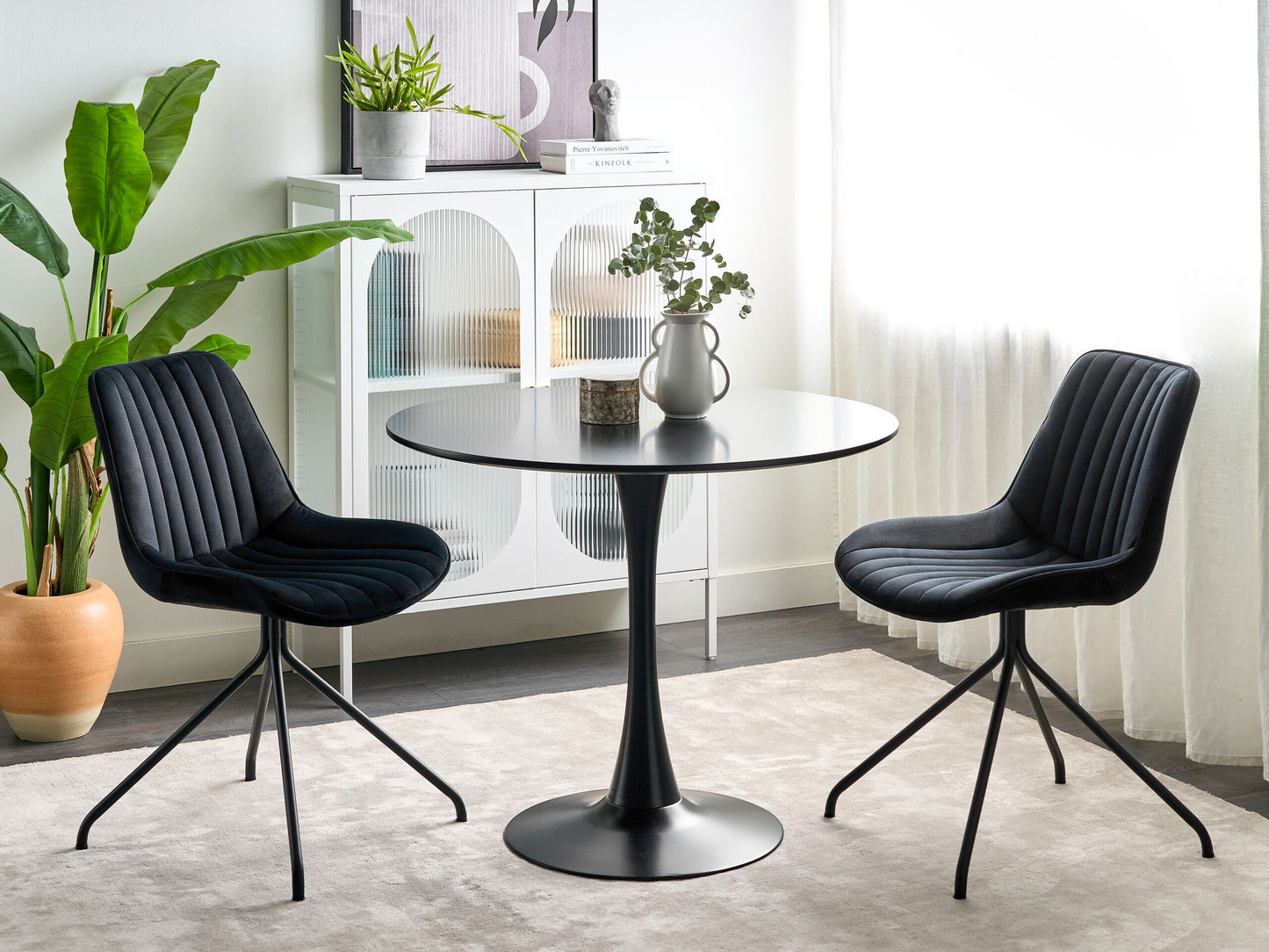 Esszimmerstuhl 2er Set NAVASOTA Samtstoff Schwarz