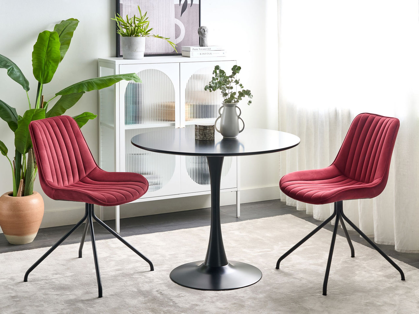 Esszimmerstuhl 2er Set NAVASOTA Samtstoff Dunkelrot