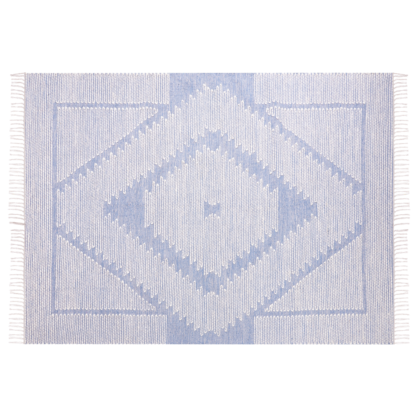 Teppich Baumwolle blau / cremeweiss 140 x 200 cm geometrisches Muster Kurzflor ANSAR