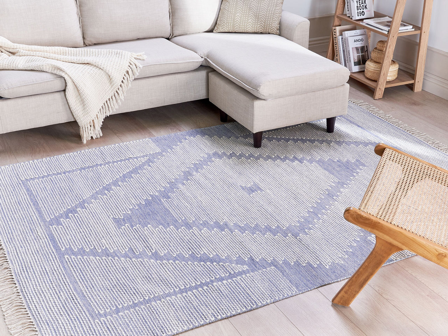 Teppich Baumwolle blau / cremeweiss 160 x 230 cm geometrisches Muster Kurzflor ANSAR