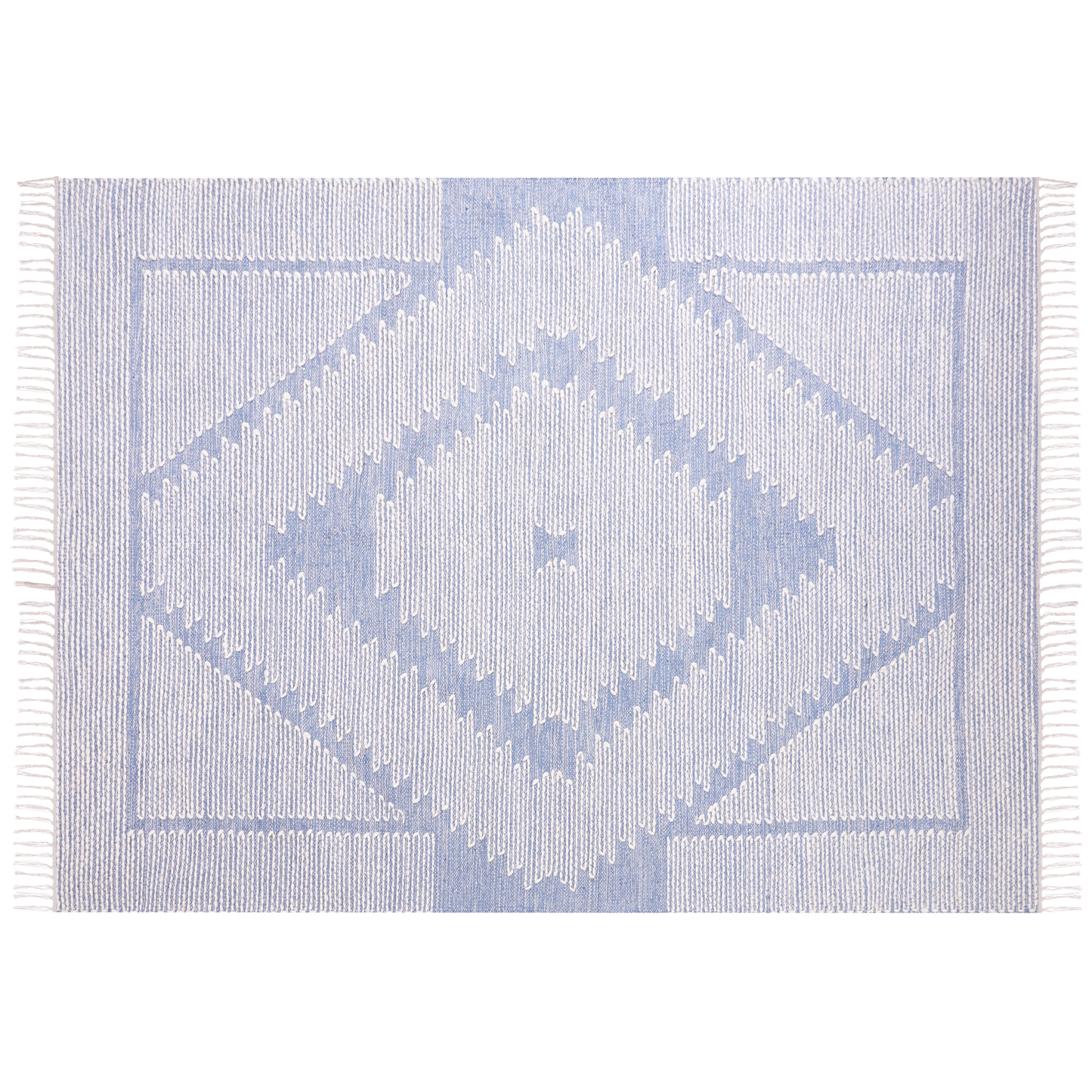 Teppich Baumwolle blau / cremeweiss 160 x 230 cm geometrisches Muster Kurzflor ANSAR