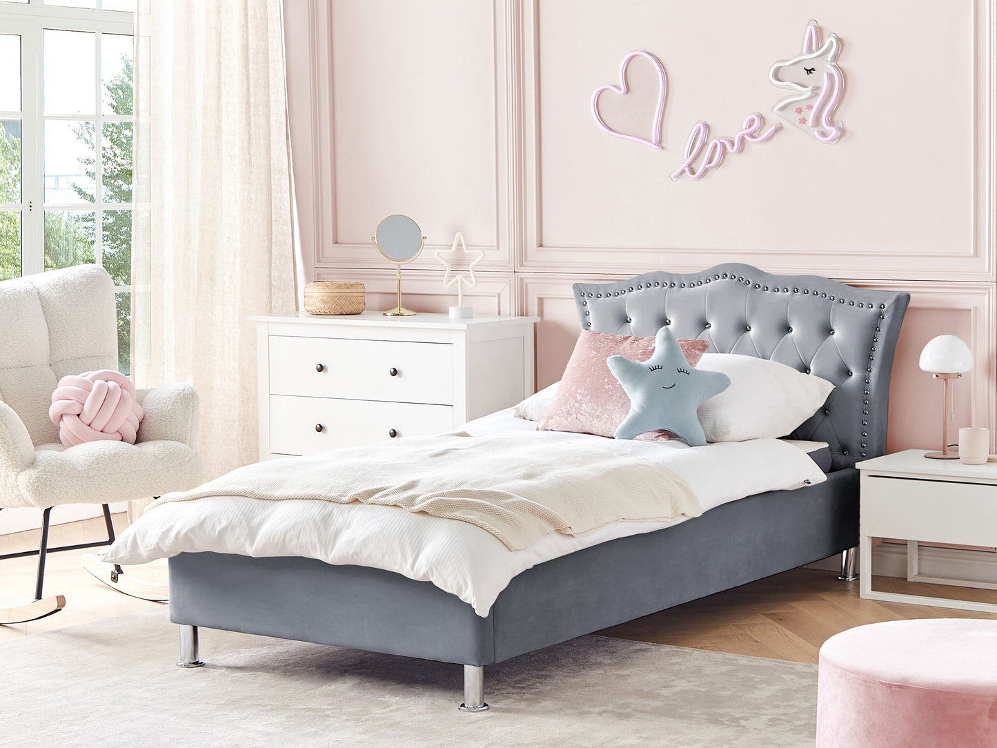 Bett Samtstoff grau Lattenrost 90 x 200 cm METZ