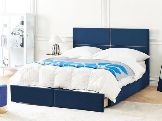 Bett mit Stauraum Samtstoff VERNOYES 180 x 200 cm Marineblau