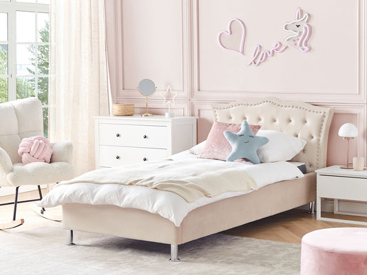 Bett mit Stauraum Samtstoff METZ 90 x 200 cm Beige