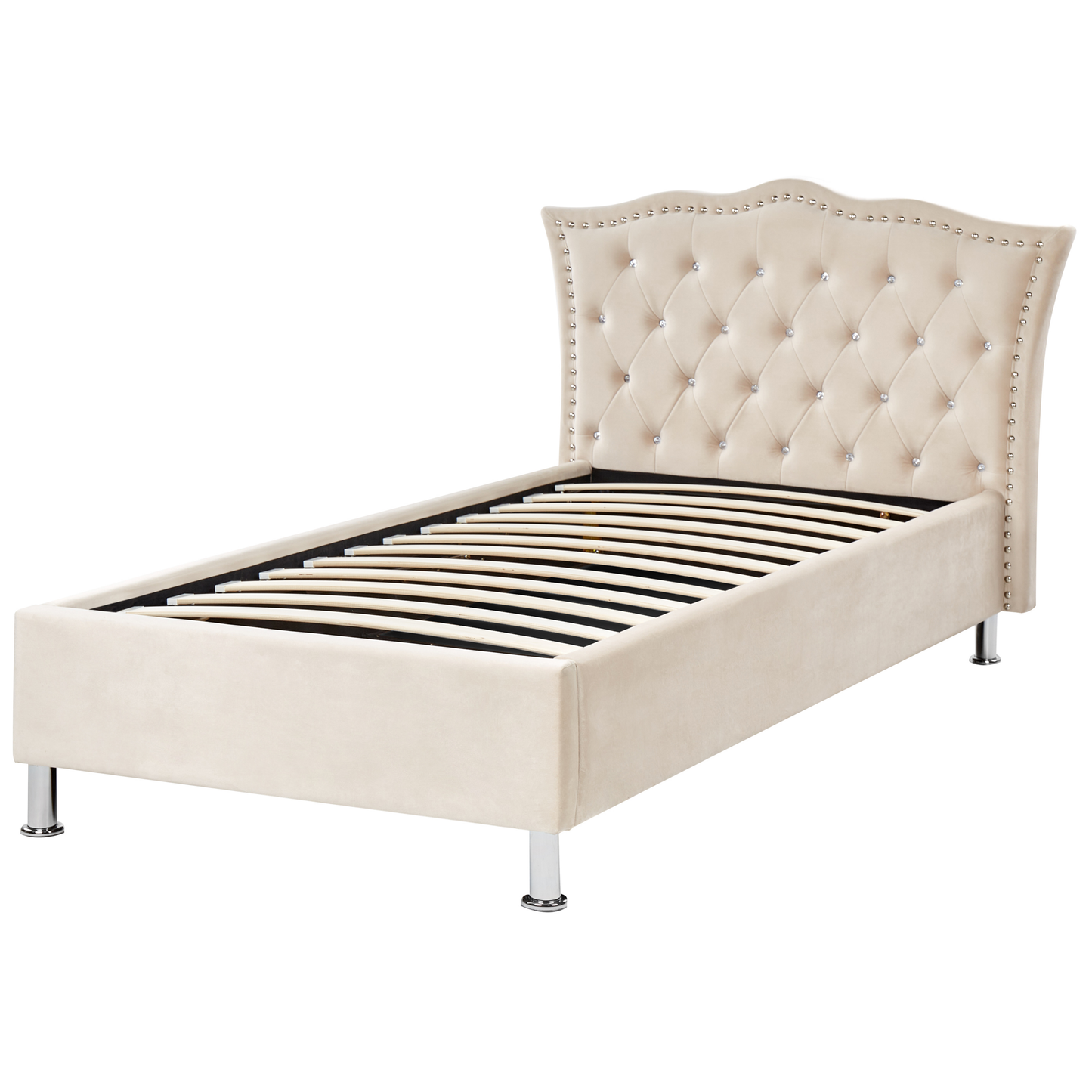 Bett mit Stauraum Samtstoff METZ 90 x 200 cm Beige