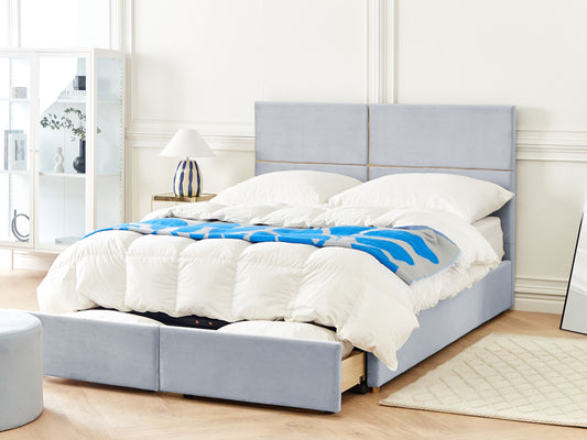 Bett mit Stauraum Samtstoff VERNOYES 160 x 200 cm Hellgrau