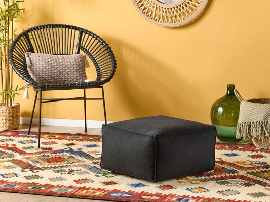 Pouf Leinenoptik schwarz 50 x 50 x 30 cm MUKKI