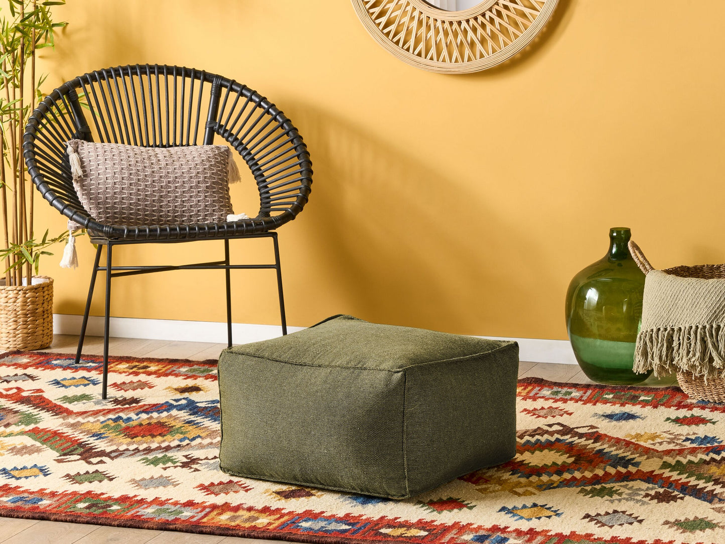 Pouf Leinenoptik olivgrün 50 x 50 x 30 cm MUKKI