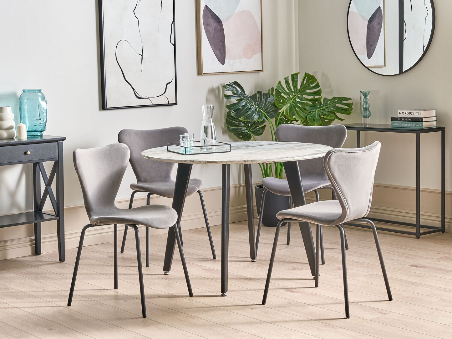 Esszimmerstuhl 2er Set BOONVILLE Samtstoff Hellgrau