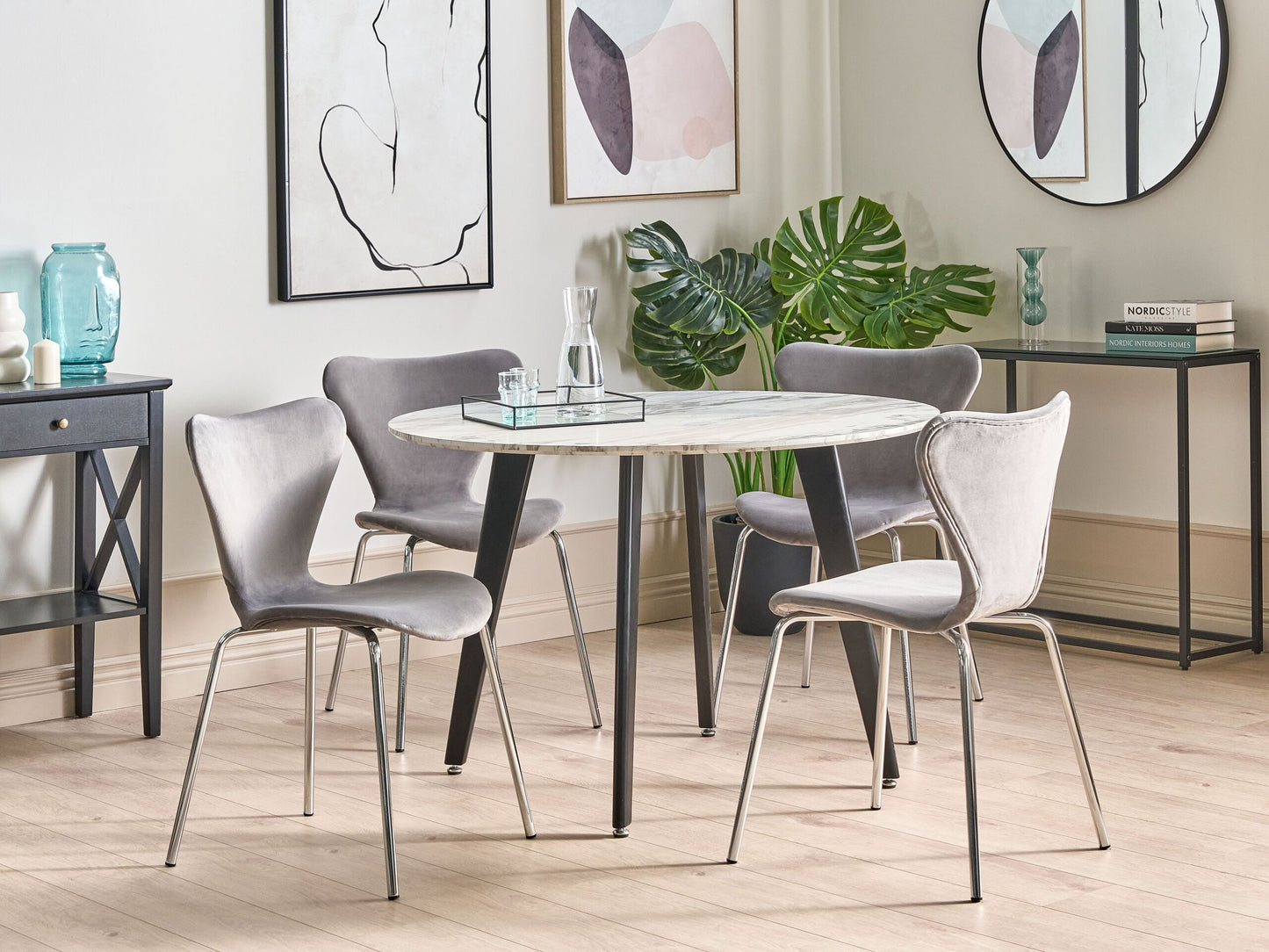 Esszimmerstuhl Samtstoff hellgrau / silber 2er Set BOONVILLE