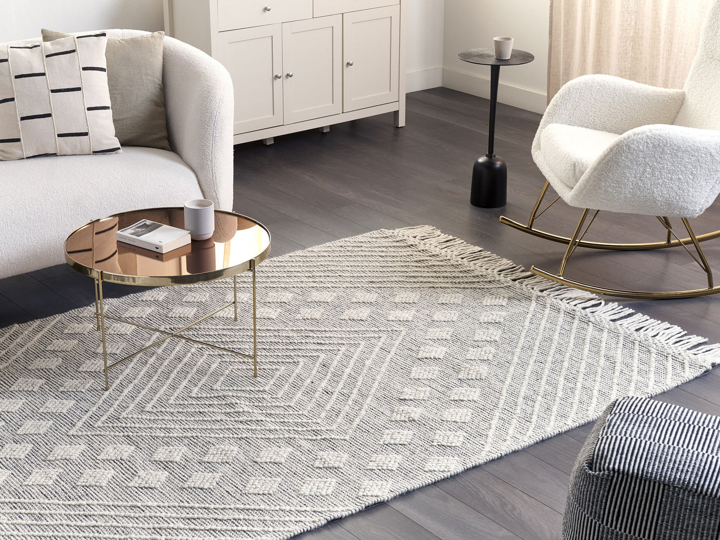 Teppich Wolle grau / weiss 160 x 230 cm geometrisches Muster Kurzflor SAVUR