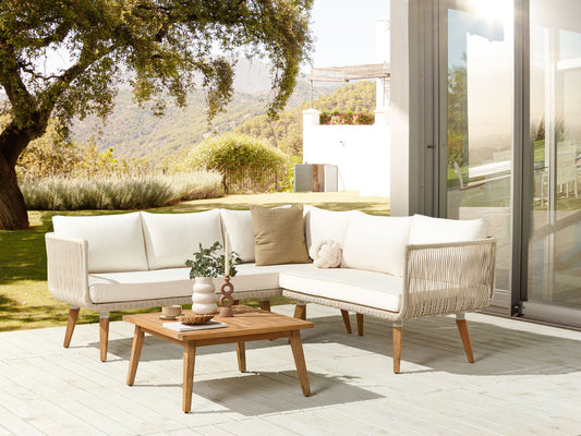 Garten Ecksofa mit Tisch 5-Sitzer ALCAMO linksseitig Akazienholz Beige
