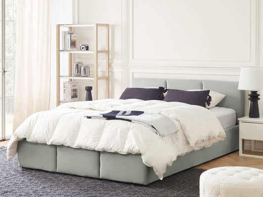 Bett mit Stauraum Samtstoff BOUSSE 140 x 200 cm Hellgrau