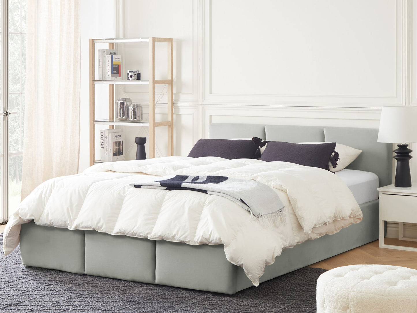 Bett mit Stauraum Samtstoff BOUSSE 160 x 200 cm Hellgrau