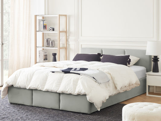 Bett mit Stauraum Samtstoff BOUSSE 160 x 200 cm Hellgrau