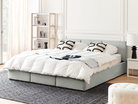 Bett mit Stauraum Samtstoff BOUSSE 180 x 200 cm Hellgrau