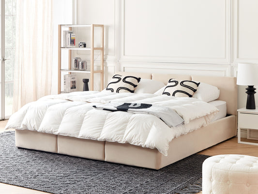 Bett mit Stauraum Samtstoff BOUSSE 180 x 200 cm Hellbeige