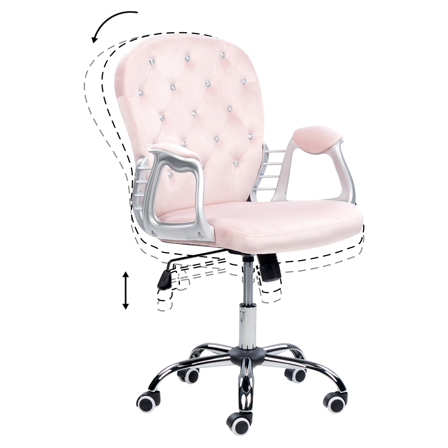 Bürostuhl drehbar PRINCESS Samtstoff Rosa