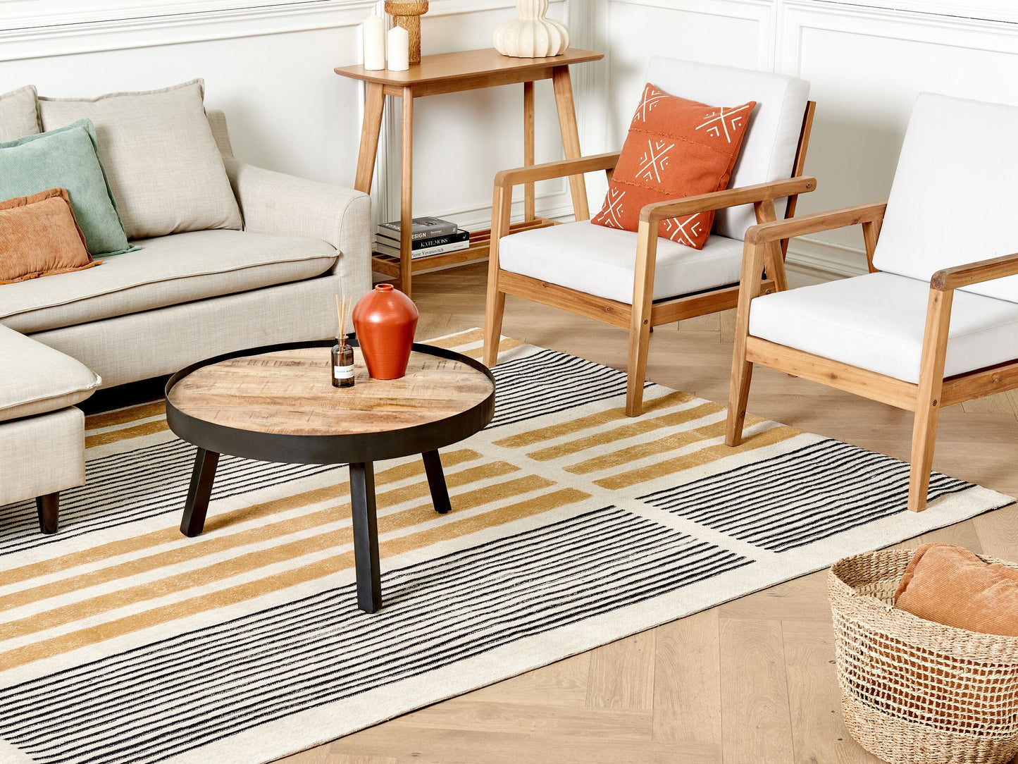 Teppich Baumwolle gelb / schwarz 200 x 300 cm Streifenmuster Kurzflor KATRA