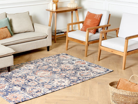 Teppich Baumwolle blau / rot 140 x 200 cm orientalisches Muster Kurzflor KURIN
