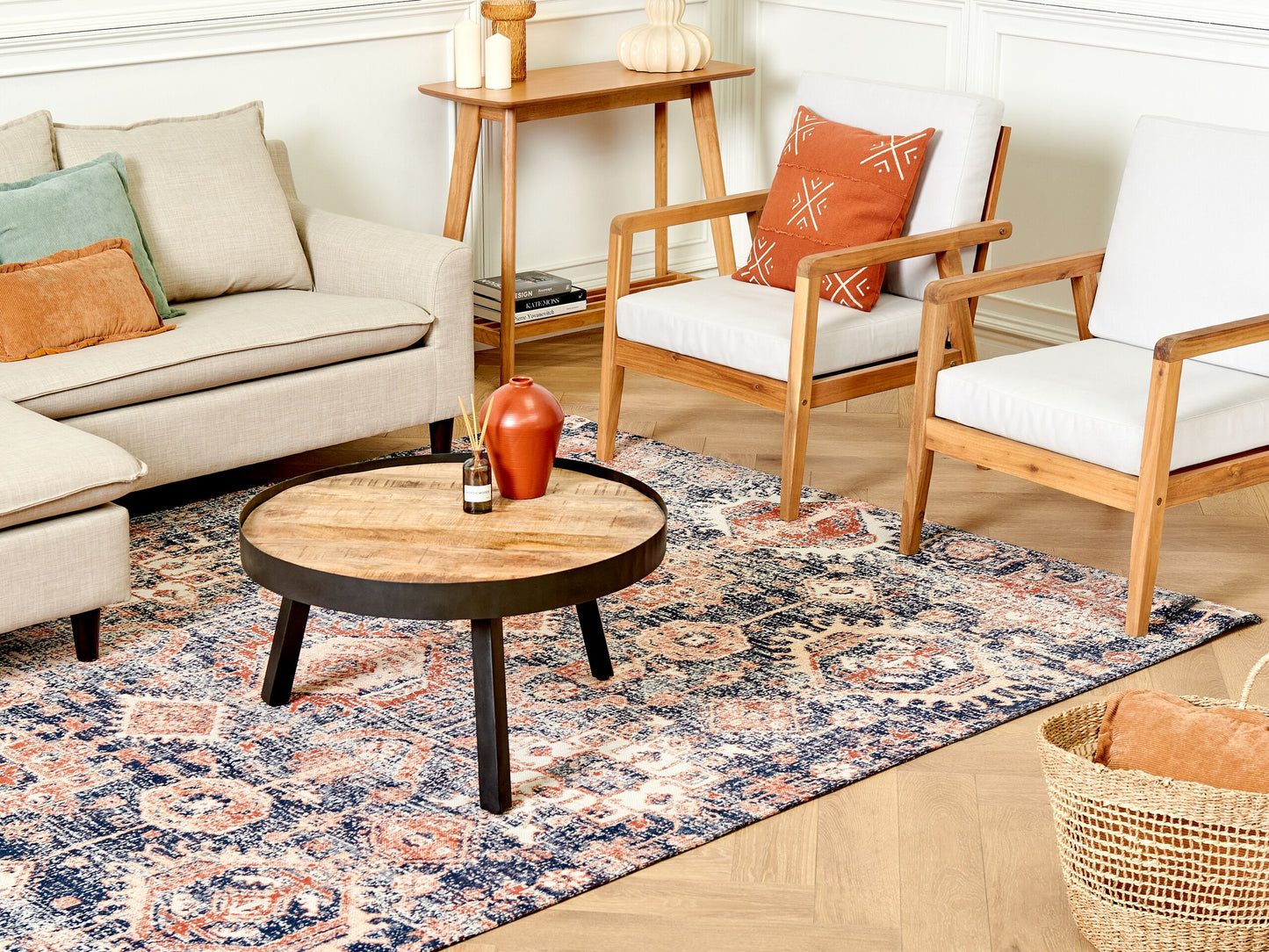 Teppich Baumwolle blau / rot 200 x 300 cm orientalisches Muster Kurzflor KURIN