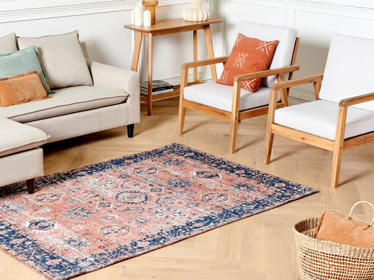Teppich Baumwolle rot / blau 140 x 200 cm orientalisches Muster Kurzflor KURIN