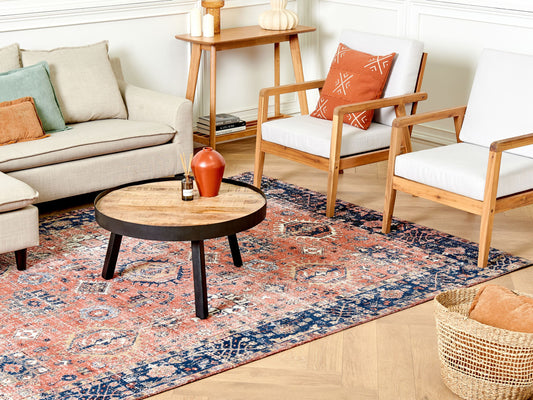 Teppich Baumwolle rot / blau 200 x 300 cm orientalisches Muster Kurzflor KURIN