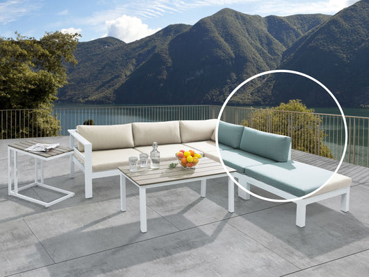 Lounge Set Kunstholz weiss 5-Sitzer Auflagen beige mit zusätzlichen Bezügen mintgrün MESSINA