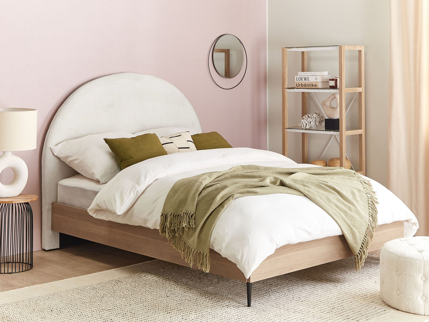 Bett mit Lattenrost Stoff MILLAY 140 x 200 cm Cremeweiss