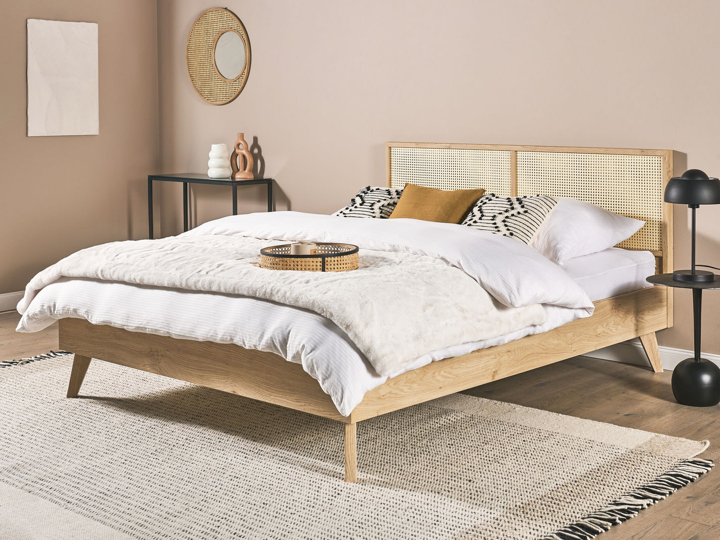 Bett mit Lattenrost Rattan MONPAZIER 160 x 200 cm Hellbraun