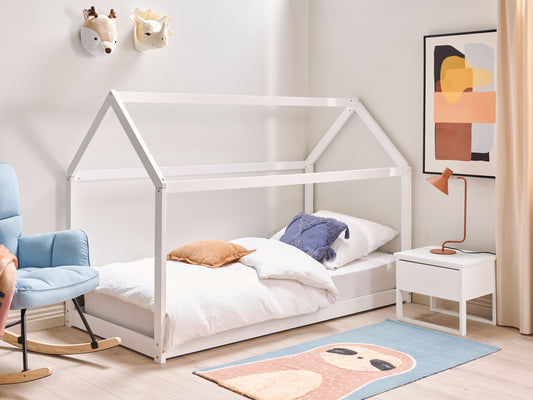 Kinder-Hausbett Kiefernholz weiss Lattenrost 90 x 200 cm TOSSE