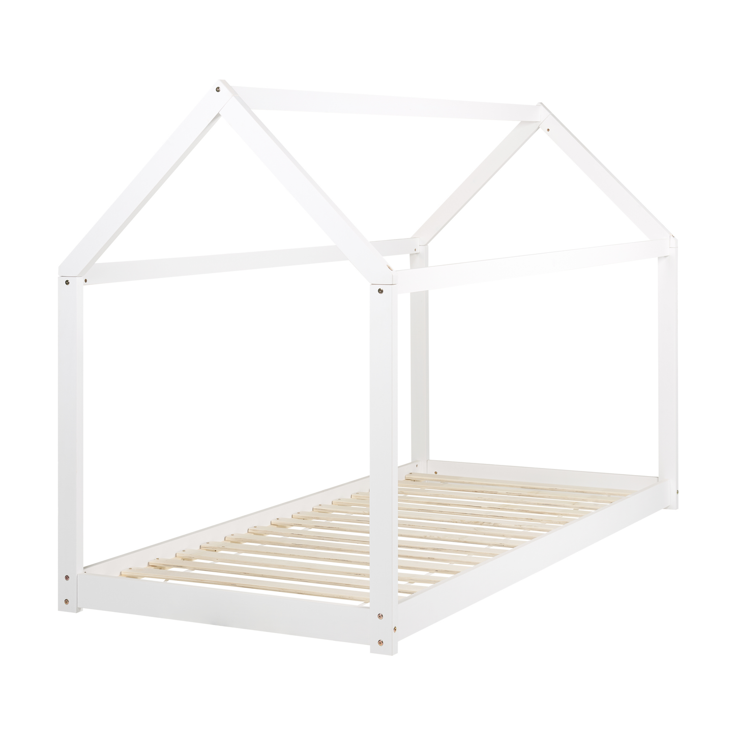 Kinder-Hausbett Kiefernholz weiss Lattenrost 90 x 200 cm TOSSE