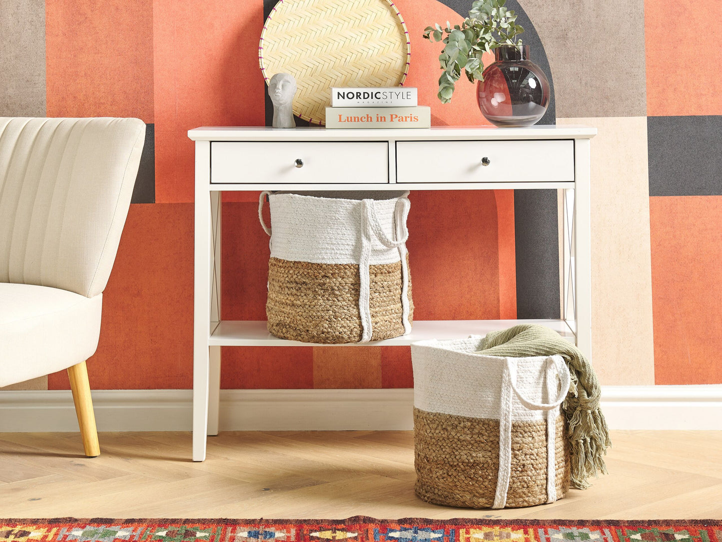 Textilkorb Baumwolle / Jute weiss / naturfarben 2er Set BELLPAT