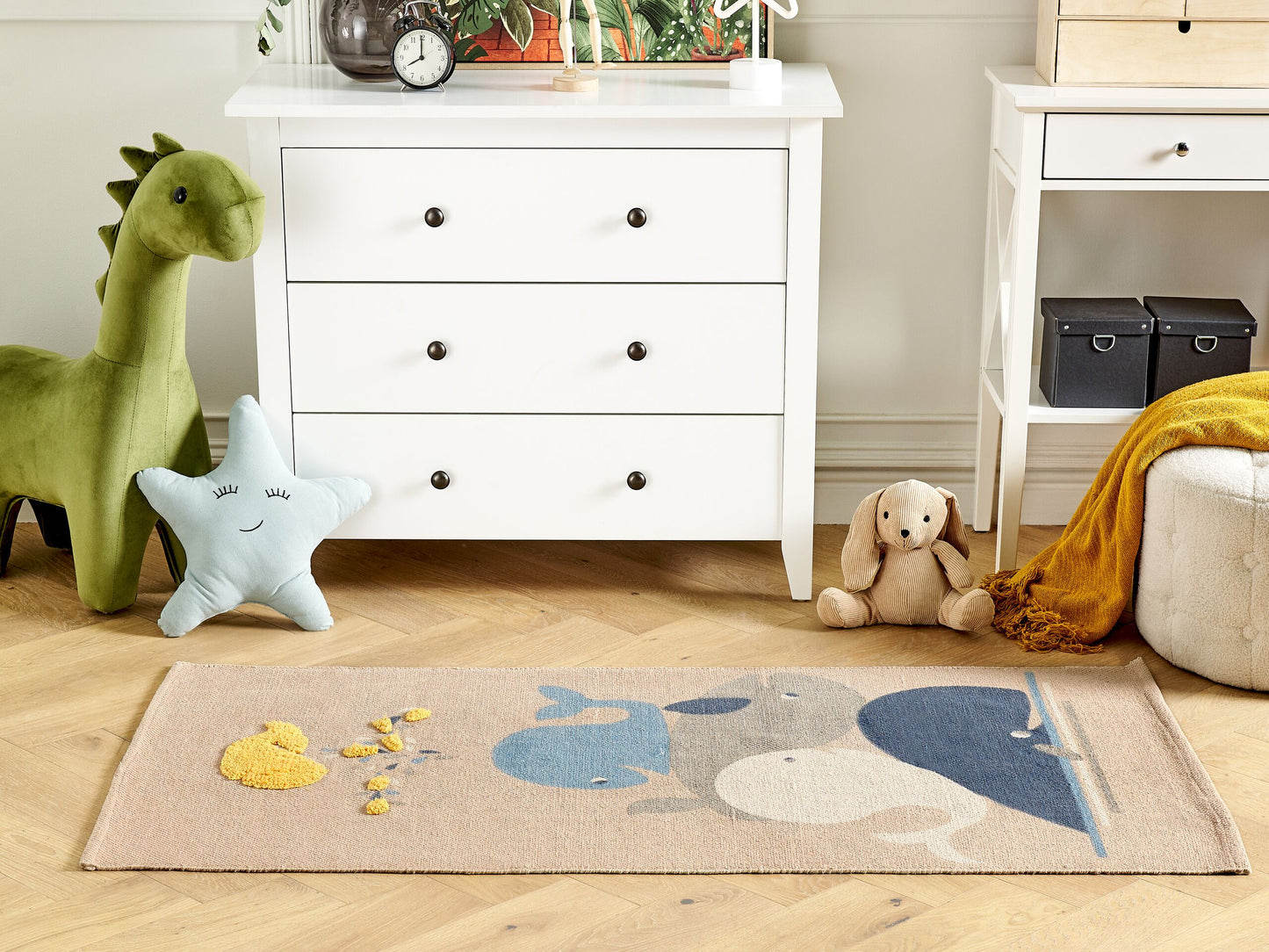 Kinderteppich Baumwolle beige 80 x 150 cm Wal-Motiv SEAI