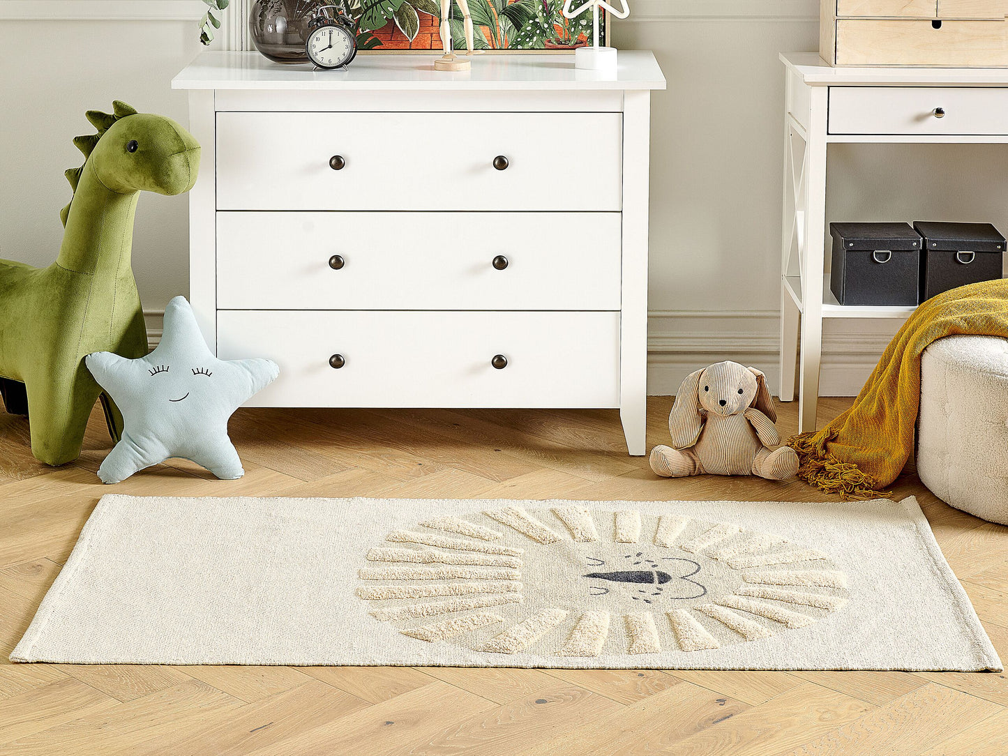 Kinderteppich Baumwolle beige Löwenmuster 80 x 150 cm BALARI